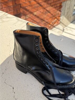 Black Leather Men’s Police Lace-Up Boots
